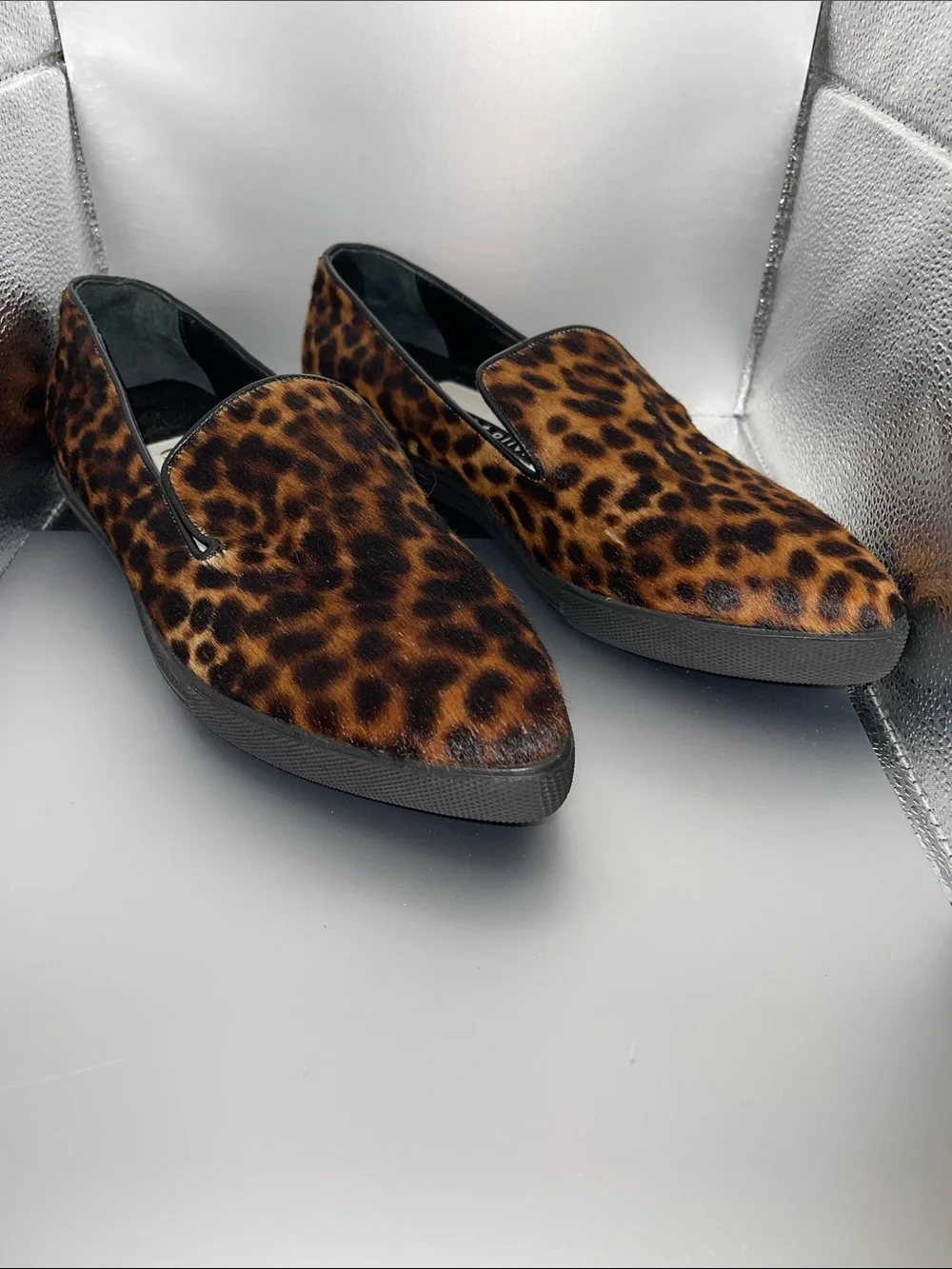 Alice + Olivia Rory Calf Hair Leopard Print Slip-On Flats